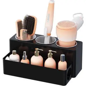 Hair Tool Organizer Dryer Holder Countertop with 3 Cups, Black Hair Tool Organizer Dryer Holder Countertop with 3 Cups, Black
