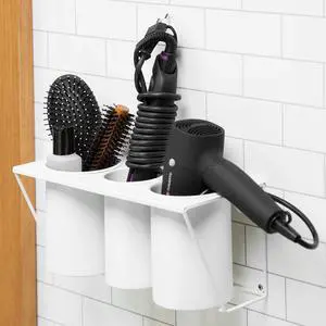 Wall Mount Hair Dryer Holder Hair Styling Product Care Tool Organizer Bath Supplies Accessories Tray Stand Storage Bathroom Steel (White) MK470A Wall Mount Hair Dryer Holder Hair Styling Product Care Tool Organizer Bath Supplies Accessories Tray Stand Storage Bathroom Steel (White) MK470A