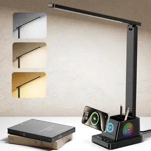 LED Desk Lamp for Home Office,15W Wireless Charger Pen Holder, Black LED Desk Lamp for Home Office,15W Wireless Charger Pen Holder, Black