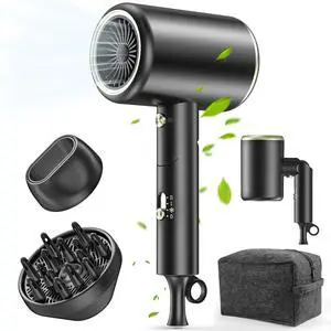 Hair Dryer, 150000RPM Ionic Blow Dryer - Fast Drying, Low Noise, Foldable Portable with Diffuser and Nozzle, Compact Mini for Women and Men, Home and Travel (Black) Hair Dryer, 150000RPM Ionic Blow Dryer - Fast Drying, Low Noise, Foldable Portable with Diffuser and Nozzle, Compact Mini for Women and Men, Home and Travel (Black)