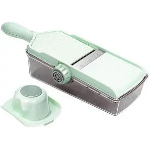 304 Stainless Steel Cutter, Vegetable Slicer with Drain Basket, Adjustable Thickness Mandoline Slicer, Mint Green Food Chopper, Includes Hand Guard 304 Stainless Steel Cutter, Vegetable Slicer with Drain Basket, Adjustable Thickness Mandoline Slicer, Mint Green Food Chopper, Includes Hand Guard