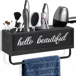 Hair Dryer Holder Wall Mounted, Hair Tools and Styling Organizer with Towel Bar, Farmhouse Beauty Hair Appliance Holder for Flat Iron, Curling Wand, Towel Rack (Black) Hair Dryer Holder Wall Mounted, Hair Tools and Styling Organizer with Towel Bar, Farmhouse Beauty Hair Appliance Holder for Flat Iron, Curling Wand, Towel Rack (Black)