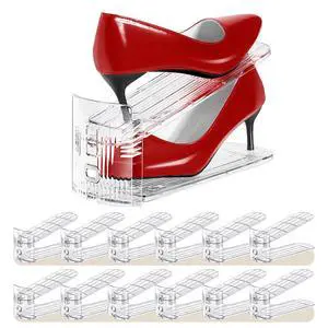 Shoe Slots Organizer 12 Pack - Shoe Stacker,3 Levels Adjustable,Space Savers 50%,Double Layer Holders for Closet (Transparent),Organizador de Zapatos Shoe Slots Organizer 12 Pack - Shoe Stacker,3 Levels Adjustable,Space Savers 50%,Double Layer Holders for Closet (Transparent),Organizador de Zapatos