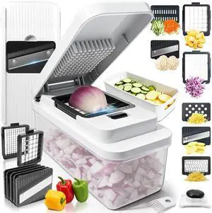 14-In-1 Chopper Vegetable Cutter with 7 Blades, Vegetable Chopper with Container and Lid, Mandoline Slicer for Kitchen, Veggie Slicer for Salad, Cheese Grater, Kitchen Gadgets Accessories Essentials 14-In-1 Chopper Vegetable Cutter with 7 Blades, Vegetable Chopper with Container and Lid, Mandoline Slicer for Kitchen, Veggie Slicer for Salad, Cheese Grater, Kitchen Gadgets Accessories Essentials