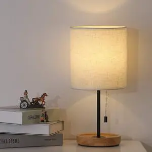 Modern Table Lamp, Nightstand Desk Lamp, Bedside Lamp with Wood Base and Linen Shade for Living Room, Bedroom, Office, College Dorm Modern Table Lamp, Nightstand Desk Lamp, Bedside Lamp with Wood Base and Linen Shade for Living Room, Bedroom, Office, College Dorm