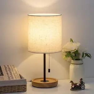 Bedside Table Lamp - Modern Nightstand Lamp with Linen Fabric Shade Wooden Desk Lamps for Bedrooms, Office, College Dorm, Dinning Room, Girls Room - 16 Inches (HT-AD005) Bedside Table Lamp - Modern Nightstand Lamp with Linen Fabric Shade Wooden Desk Lamps for Bedrooms, Office, College Dorm, Dinning Room, Girls Room - 16 Inches (HT-AD005)