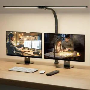 LED Desk Lamp for Home Office - Dimmable Computer Desk Light with Clamp, Modern Architect Task Lamp with Color Changing, Flexible Desktop Lamp with Gooseneck for Monitor, Double Head, Black LED Desk Lamp for Home Office - Dimmable Computer Desk Light with Clamp, Modern Architect Task Lamp with Color Changing, Flexible Desktop Lamp with Gooseneck for Monitor, Double Head, Black