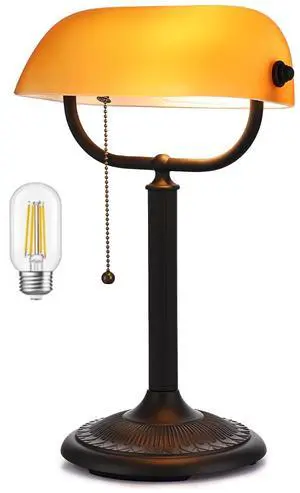 1-Minute Quick-Change Shade Matted Amber Glass Bankers Desk Lamp 1-Minute Quick-Change Shade Matted Amber Glass Bankers Desk Lamp