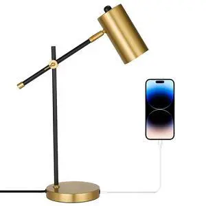 Modern Black and Gold Desk Lamp with Type C Charging Port, Minimalist Industrial Table Lamp with Swing Arm, for Study Room Home Office Bedroom Bedside Nightstand Modern Black and Gold Desk Lamp with Type C Charging Port, Minimalist Industrial Table Lamp with Swing Arm, for Study Room Home Office Bedroom Bedside Nightstand
