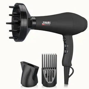 Hair Dryer, 3 Heat & 2 Speed, 1875W, with Diffuser, with Concentrator, Ionic Technology & Infrared - Black, Detachable Air Intake, Hanging Strap, Non-Foldable, 125V, JR-104DION Hair Dryer, 3 Heat & 2 Speed, 1875W, with Diffuser, with Concentrator, Ionic Technology & Infrared - Black, Detachable Air Intake, Hanging Strap, Non-Foldable, 125V, JR-104DION