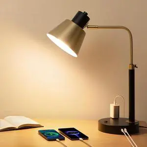 Adjustable Desk Lamp with Dual USB-C/A & AC Outlet 340° Swivel Lamp Head Adjustable Desk Lamp with Dual USB-C/A & AC Outlet 340° Swivel Lamp Head