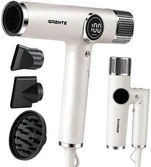 White Blow Dryer with Diffuser, Professional High-Speed Ionic Hair Dryer with Digital Temperature Display, Magnetic Diffuser & Concentrator, Lightweight & Low Noise for Home and Travel White Blow Dryer with Diffuser, Professional High-Speed Ionic Hair Dryer with Digital Temperature Display, Magnetic Diffuser & Concentrator, Lightweight & Low Noise for Home and Travel