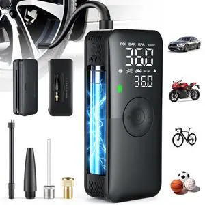 Tire Inflator Portable Air Compressor, 150 PSI Cordless Air Pump with Deflation Button, Digital Gauge, Auto Shut-Off, and Cell Phone Charging, Accessories for Car, Motorcycle, Bicycle, Ball Tire Inflator Portable Air Compressor, 150 PSI Cordless Air Pump with Deflation Button, Digital Gauge, Auto Shut-Off, and Cell Phone Charging, Accessories for Car, Motorcycle, Bicycle, Ball