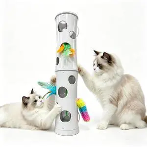 Interactive Cat Feather Toy, Cat Toy Automatic Fluffy Tail Teaser with Motion Activated, USB Rechargeable, Suction Cup for Stable Play, Perfect for Indoor Cats Interactive Cat Feather Toy, Cat Toy Automatic Fluffy Tail Teaser with Motion Activated, USB Rechargeable, Suction Cup for Stable Play, Perfect for Indoor Cats