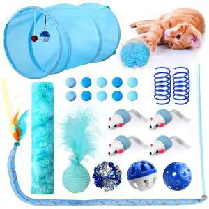 24 Pcs Cat Toys Set Interactive Kitten Toys Pack Including Collapsible Play Tunnel Feather Teaser Wand Fuzzy Ball Springs Pillow Mouse Bells for Indoor Cats Puppy(Blue,Classic) 24 Pcs Cat Toys Set Interactive Kitten Toys Pack Including Collapsible Play Tunnel Feather Teaser Wand Fuzzy Ball Springs Pillow Mouse Bells for Indoor Cats Puppy(Blue,Classic)