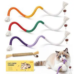 Interactive Cat Toys for Indoor Cats, 3 Chew Ropes 1 Silvervine Stick Interactive Cat Toys for Indoor Cats, 3 Chew Ropes 1 Silvervine Stick