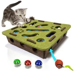 Interactive Soft Felt Cat Puzzle Toy with Ball and BellCat Toy Box for Indoor Cats and KittensIndoor Hunting Play Toy to Stimulate Your Cats Energy and Instincts (Green+Orange Power Ball) Interactive Soft Felt Cat Puzzle Toy with Ball and BellCat Toy Box for Indoor Cats and KittensIndoor Hunting Play Toy to Stimulate Your Cats Energy and Instincts (Green+Orange Power Ball)