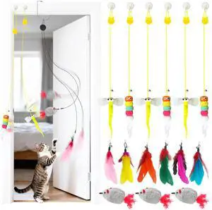 Interactive Hanging Cat Toy for Indoor Cats, 16PCS Door Cat Toys Set with Feathers, Chirping Mice Retractable Teaser Toys for Kitten Play Chase Exercise Interactive Hanging Cat Toy for Indoor Cats, 16PCS Door Cat Toys Set with Feathers, Chirping Mice Retractable Teaser Toys for Kitten Play Chase Exercise