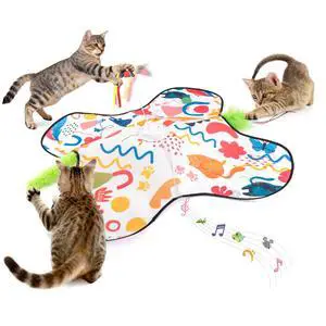 Interactive Cat Toys, Automatic Hide and Seek Cat Toys for Indoor Cats with 4 Lifelike Sounds, Touch Activated, Motorized Wand Feather, and Moving Butterfly for Bored Adult Kitten Cats Interactive Cat Toys, Automatic Hide and Seek Cat Toys for Indoor Cats with 4 Lifelike Sounds, Touch Activated, Motorized Wand Feather, and Moving Butterfly for Bored Adult Kitten Cats