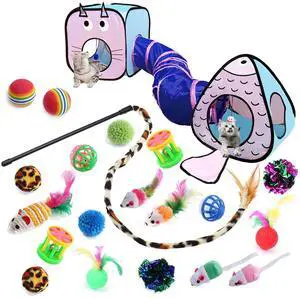 Set for Indoor Cats: 23 PCS Kitten Toys, Incl. Collapsible Pet Tunnel, Interactive Cat Teaser Wand & Balls Set for Indoor Cats: 23 PCS Kitten Toys, Incl. Collapsible Pet Tunnel, Interactive Cat Teaser Wand & Balls