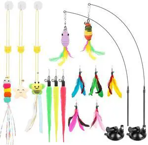 Interactive Cat Toys, 15PCS Cat Wand and Feather Toys for Indoor Cats, Reusable Suction Cup Toys for Kittens Play Exercise Interactive Cat Toys, 15PCS Cat Wand and Feather Toys for Indoor Cats, Reusable Suction Cup Toys for Kittens Play Exercise