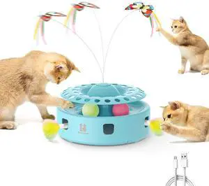 Pet - Tech / Trai Cat Toys 3-in-1 Automatic Interactive Kitten Toy, Fluttering Butterfly, Random Moving Ambush Feather, Track Balls, Dual Power Supplies, USB Powered, Indoor Exercise Cat Kicker (Blue) Pet - Tech / Trai Cat Toys 3-in-1 Automatic Interactive Kitten Toy, Fluttering Butterfly, Random Moving Ambush Feather, Track Balls, Dual Power Supplies, USB Powered, Indoor Exercise Cat Kicker (Blue)