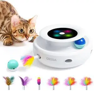 2in1 Interactive Toys for Indoor Cats, Timer Auto On/Off, Cat Toy Balls & Ambush Electronic Cat Mice Toy for Entertainment with 6pcs Feathers, Dual Power Supplies 2in1 Interactive Toys for Indoor Cats, Timer Auto On/Off, Cat Toy Balls & Ambush Electronic Cat Mice Toy for Entertainment with 6pcs Feathers, Dual Power Supplies