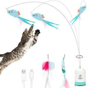 Interactive Automatic Cat Teaser Wand Toy with Strong Suction Cup, 70cm Flexible Wire & DIY Bending Design, Rechargeable Cat Exercise Toy with Auto Timer for Indoor Cats (White) Interactive Automatic Cat Teaser Wand Toy with Strong Suction Cup, 70cm Flexible Wire & DIY Bending Design, Rechargeable Cat Exercise Toy with Auto Timer for Indoor Cats (White)