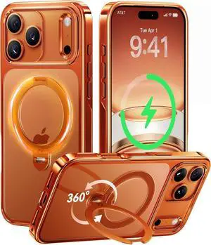 Glossy Orange 360 Spin Magnetic Stand for iPhone 17 Pro Max Case Glossy Orange 360 Spin Magnetic Stand for iPhone 17 Pro Max Case