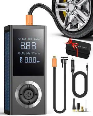 Tire Inflator Portable Air Compressor, 150 PSI Smart Air Pump for Car Tires with Digital Pressure Gauge, LED Light, 12V Car Power Adapter, Storage Box Tire Inflator Portable Air Compressor, 150 PSI Smart Air Pump for Car Tires with Digital Pressure Gauge, LED Light, 12V Car Power Adapter, Storage Box