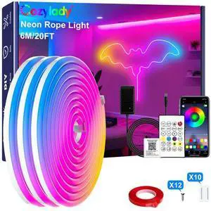 6M RGB Neon Light LED Rope Light,20ft Waterproof Bluetooth APP Remote Control Music Sync Strip Light,24V Flexible DIY Silicone Light for Bedroom Home Indoor Outdoor Decoration (6M/20Ft) 6M RGB Neon Light LED Rope Light,20ft Waterproof Bluetooth APP Remote Control Music Sync Strip Light,24V Flexible DIY Silicone Light for Bedroom Home Indoor Outdoor Decoration (6M/20Ft)