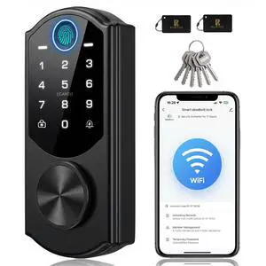 Keyless Entry Door Lock with Built-in WiFi, Fingerprint Smart Lock for Front Door, Touchscreen Keypad Deadbolt, App Remote Control, Auto Lock, Easy Installation Keyless Entry Door Lock with Built-in WiFi, Fingerprint Smart Lock for Front Door, Touchscreen Keypad Deadbolt, App Remote Control, Auto Lock, Easy Installation