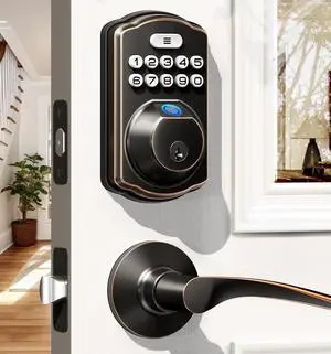 KS02B Fingerprint Door Lock with 2 Lever Handles, Oil Rubbed Bronze KS02B Fingerprint Door Lock with 2 Lever Handles, Oil Rubbed Bronze