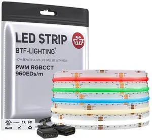 FCOB COB RGBCCT Color Changing LED Strip,UL Listed 960LED/m High Density 16.4FT RGB+Tunable White 3000K-6000K DC24V 12mm Width Flexible Light for Home Decor(No Adapter or Controller) FCOB COB RGBCCT Color Changing LED Strip,UL Listed 960LED/m High Density 16.4FT RGB+Tunable White 3000K-6000K DC24V 12mm Width Flexible Light for Home Decor(No Adapter or Controller)
