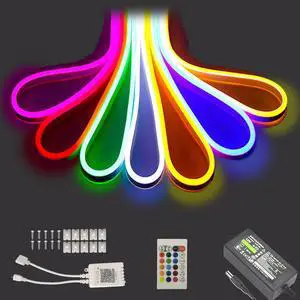 16.4ft LED Neon Rope Lights, 12V RGB Color Changing Strip Lights with APP & Remote Control, IP67 Waterproof Music Sync Light Strip for Bedroom, Gaming Room, Outdoor, Party Decor 16.4ft LED Neon Rope Lights, 12V RGB Color Changing Strip Lights with APP & Remote Control, IP67 Waterproof Music Sync Light Strip for Bedroom, Gaming Room, Outdoor, Party Decor