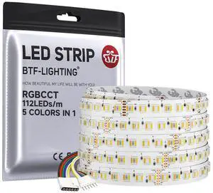 Highest Density RGBCCT 5 Colors in 1 LED 5050SMD RGB+ Tunable Color Temperature 2700K-6500K 16.4ft 112LEDs/m DC24V Multi-Colored IP30 12mm Width White LED Tape(No Adapter or Controller) Highest Density RGBCCT 5 Colors in 1 LED 5050SMD RGB+ Tunable Color Temperature 2700K-6500K 16.4ft 112LEDs/m DC24V Multi-Colored IP30 12mm Width White LED Tape(No Adapter or Controller)