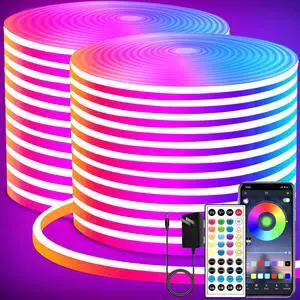 LED neon Lights Strip 132FT,DC 24V RGB LED neon Light Strip APP Remote Controls Control Waterproof Flexible Neon LED Rope Lights for Bedroom,Playroom,Outdoors Decor2 Rolls of 66ft LED neon Lights Strip 132FT,DC 24V RGB LED neon Light Strip APP Remote Controls Control Waterproof Flexible Neon LED Rope Lights for Bedroom,Playroom,Outdoors Decor2 Rolls of 66ft