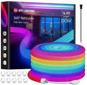 16.4FT WS2812B IC RGB Addressable Neon Rope Strip IP67 DC5V 16.4FT WS2812B IC RGB Addressable Neon Rope Strip IP67 DC5V