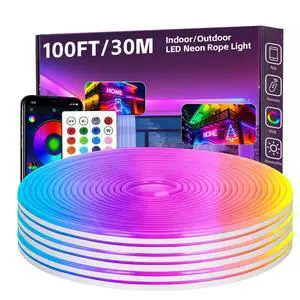 100FT RGB LED Neon Rope Lights, App & Remote Control, Flexible Waterproof IP65 Led Strip Lights, Music Sync Color Changing Multiple Modes Neon Lights for Bedroom Gaming Room Indoor & Outdoor Decor 100FT RGB LED Neon Rope Lights, App & Remote Control, Flexible Waterproof IP65 Led Strip Lights, Music Sync Color Changing Multiple Modes Neon Lights for Bedroom Gaming Room Indoor & Outdoor Decor