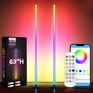 LED Floor Lamp, 63-Inch RGB Corner Light with Music Sync, Smart App Control, 16 Million Colors, Remote Control for Living Room, Bedroom, Gaming Room (2 Pack) LED Floor Lamp, 63-Inch RGB Corner Light with Music Sync, Smart App Control, 16 Million Colors, Remote Control for Living Room, Bedroom, Gaming Room (2 Pack)