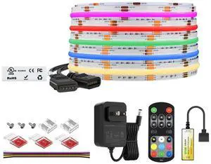 FCOB COB RGBW 3000K LED Strip Kit,UL Listed Flexible High Density DC12V 16.4FT 12mm Width 3M Tape RF Remote Controller Color Changing for Bedroom Kitchen Home Indoor Decoration FCOB COB RGBW 3000K LED Strip Kit,UL Listed Flexible High Density DC12V 16.4FT 12mm Width 3M Tape RF Remote Controller Color Changing for Bedroom Kitchen Home Indoor Decoration
