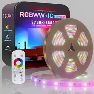 LED Strip Light RGBWW +CCT +IC, Multi Functions Warm/Cool White Tunable Bright Dimmable Color Chasing, Flexible Adhesive 16.4FT with Remote & 24V ETL Power for Indoor LED Strip Light RGBWW +CCT +IC, Multi Functions Warm/Cool White Tunable Bright Dimmable Color Chasing, Flexible Adhesive 16.4FT with Remote & 24V ETL Power for Indoor