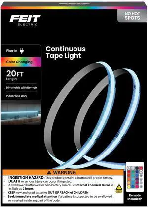 LED Tape Light COB TAPE240/COB/RGB - Color Changing, Remote, Thin 10mm - 20 ft, LED Tape Light COB TAPE240/COB/RGB - Color Changing, Remote, Thin 10mm - 20 ft,