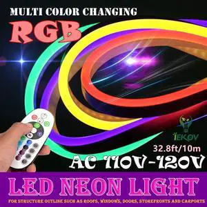 NEON LED Light, AC 110-120V RGB LED Neon Light Strip, 60 LEDs/M, Flexible/Waterproof/Multi-Colors/Multi-Modes 5050SMD LED Rope Light with Remote for Decoration (32.8ft/10m) NEON LED Light, AC 110-120V RGB LED Neon Light Strip, 60 LEDs/M, Flexible/Waterproof/Multi-Colors/Multi-Modes 5050SMD LED Rope Light with Remote for Decoration (32.8ft/10m)