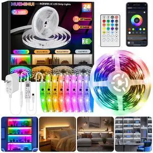 50Ft RGBWW+IC LED Strip Lights with Remote & APP,Multi-Colored+3000K-6500K 50Ft RGBWW+IC LED Strip Lights with Remote & APP,Multi-Colored+3000K-6500K