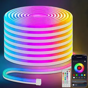 LED Neon Rope Lights 32.8Ft, RGB LED Strip Lights Control with App/Remote, Music Sync Color Changing Waterproof Flexible Led Light Strip, Cuttable Gaming 24V Neon Lights for Bedroom Indoor LED Neon Rope Lights 32.8Ft, RGB LED Strip Lights Control with App/Remote, Music Sync Color Changing Waterproof Flexible Led Light Strip, Cuttable Gaming 24V Neon Lights for Bedroom Indoor
