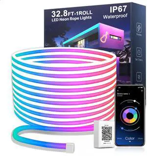32.8FT Neon LED Rope Lights IP67 Waterproof LED Lights for Bedroom Flexible LED Light Strip with Remote and APP Control RGB Lighting Strip for Indoors Outdoors Bedroom Room Home Decor 32.8FT Neon LED Rope Lights IP67 Waterproof LED Lights for Bedroom Flexible LED Light Strip with Remote and APP Control RGB Lighting Strip for Indoors Outdoors Bedroom Room Home Decor