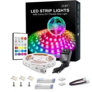 RGB LED Strip Lights 32.8ft,4096 DIY Colors Rope Lights with Memory Function, Self-Adhesive Color Changing Light Strip with Remote, 30mins Timing Off LED Tape Light Kits for Home Decor RGB LED Strip Lights 32.8ft,4096 DIY Colors Rope Lights with Memory Function, Self-Adhesive Color Changing Light Strip with Remote, 30mins Timing Off LED Tape Light Kits for Home Decor