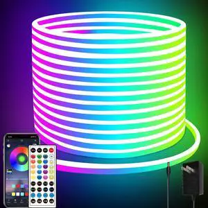 66FT Neon LED Rope Lights IP65 Waterproof LED Lights for Bedroom Flexible LED Light Strip with Remote/APP Control RGB Lighting Strip for Indoors Outdoors Bedroom Room Home Décor 66FT Neon LED Rope Lights IP65 Waterproof LED Lights for Bedroom Flexible LED Light Strip with Remote/APP Control RGB Lighting Strip for Indoors Outdoors Bedroom Room Home Décor