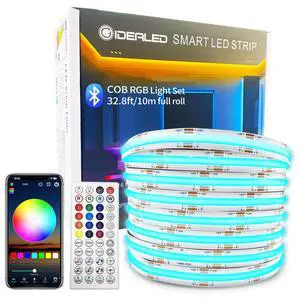 32.8ft COB LED Strip Light 24V Kit,Color Changing COB RGB LED Strip Light Dimmable,Flexible LED COB Light Strip with IR Remote &Bluetooth APP Control,FCOB LED Light for Bedroom Decoration 32.8ft COB LED Strip Light 24V Kit,Color Changing COB RGB LED Strip Light Dimmable,Flexible LED COB Light Strip with IR Remote &Bluetooth APP Control,FCOB LED Light for Bedroom Decoration